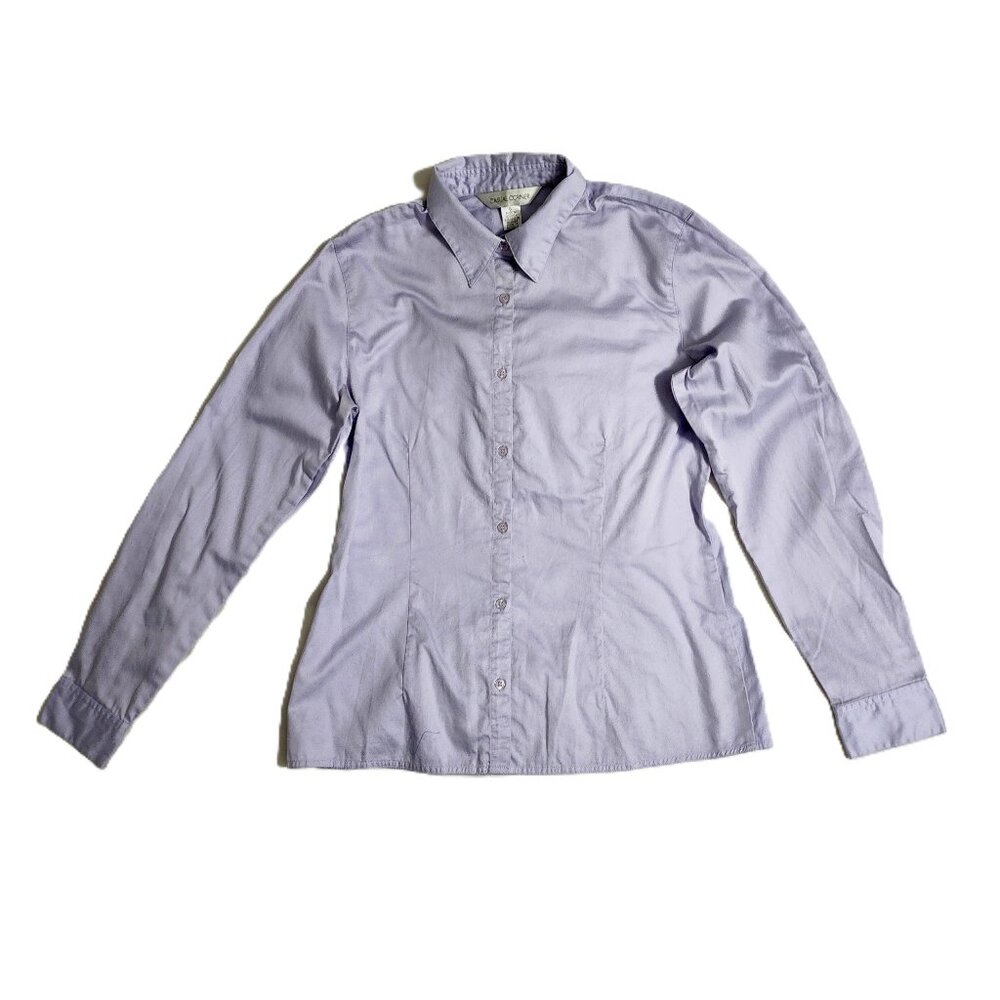 Casual Corner Women Light Lavender 100%Cotton Collar Long Sleeve Button Down Sz6